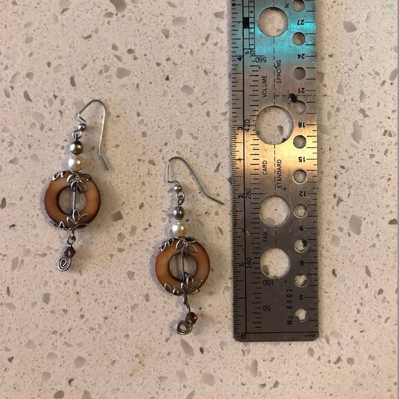 Handmade Boho Dangle Earrings – Shell, Pearl & Silver Accents - Picture 2 of 2